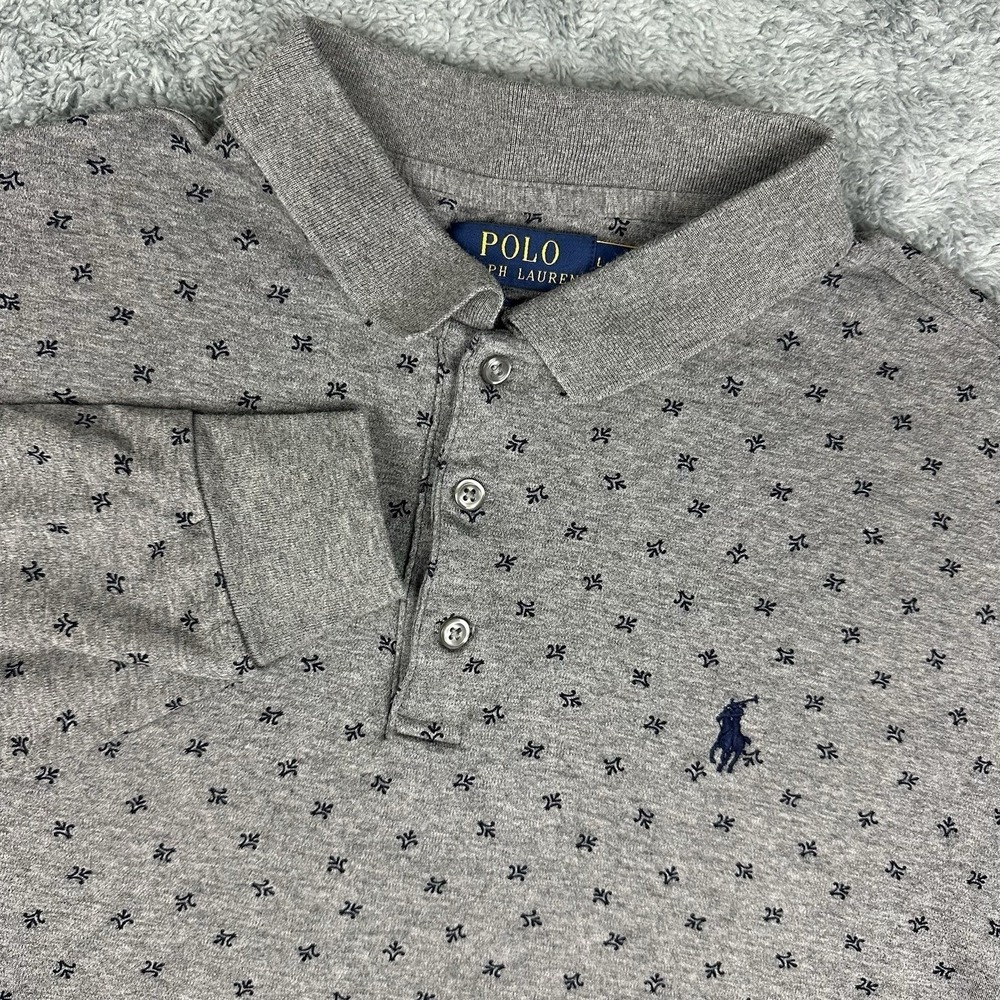 Polo‎ Ralph Lauren Shirt Classic Men Large L/S Metallic Gray AOP Ribbed Preppy